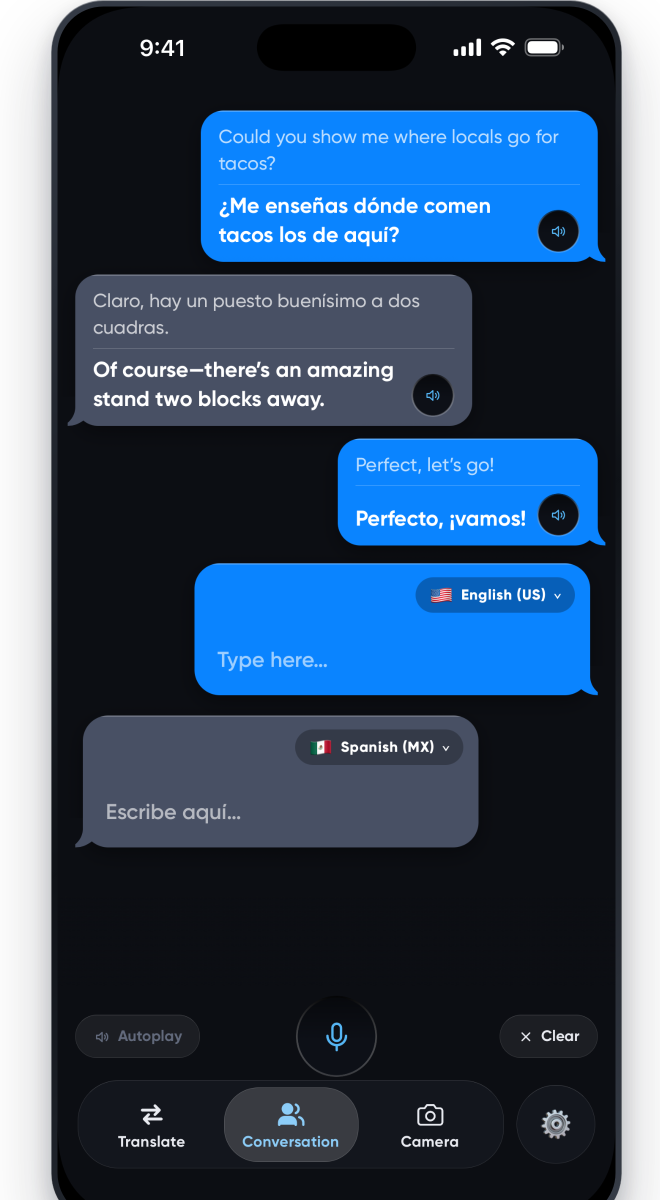 Live two-way conversation translation