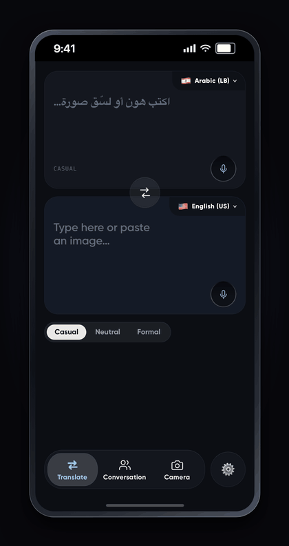 An Arabic menu pasted into the AIRTranslate translate box, returned as structured text with every price converted